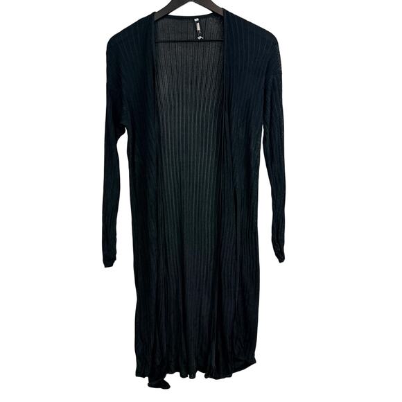 MM Lafleur New York Black Rayon Open Duster Cardigan Sweater Ribbed Black - L - Picture 1 of 9